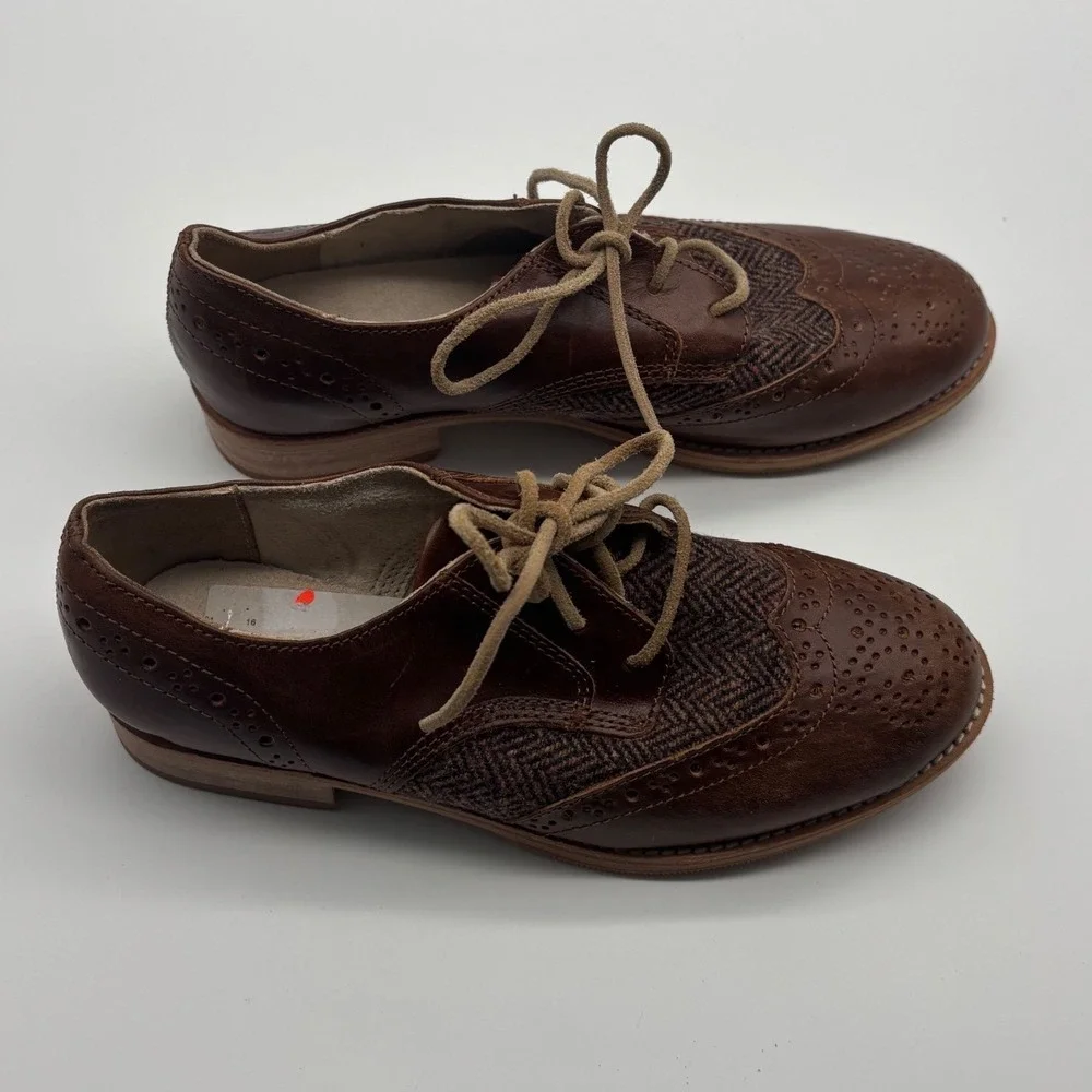Caterpillar CAT Womens Brown Leather Herringbone Wingtip Oxford Shoes 5.5